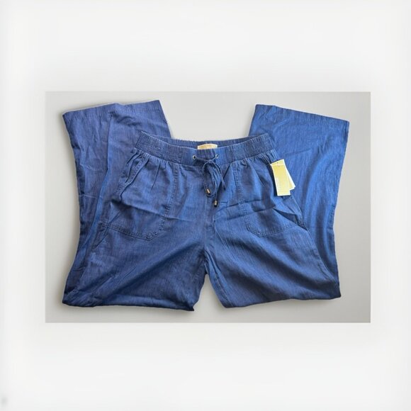 Michael Michael Kors Denim Drawstring Waist & Wide leg Chambray Pants, Sz Med - Picture 1 of 7